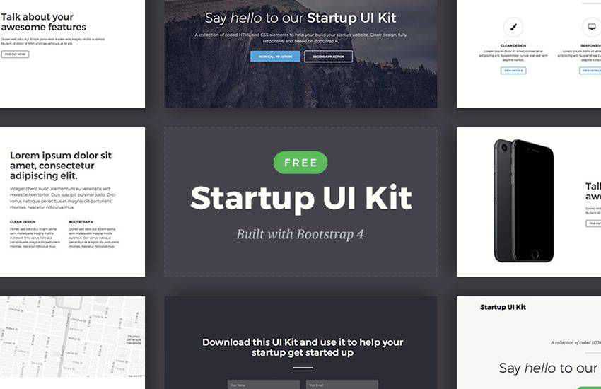 Startup bootstrap 4 kit de interface do usuário de quatro modelos responsivo gratuito