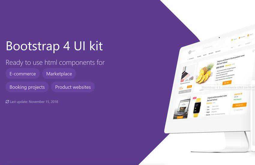 loja de comércio eletrônico bootstrap 4 kit de interface do usuário de quatro modelos responsivo gratuito