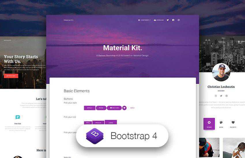 Material Kit 디자인 부트 스트랩 4 4 템플릿 UI 키트 무료 응답