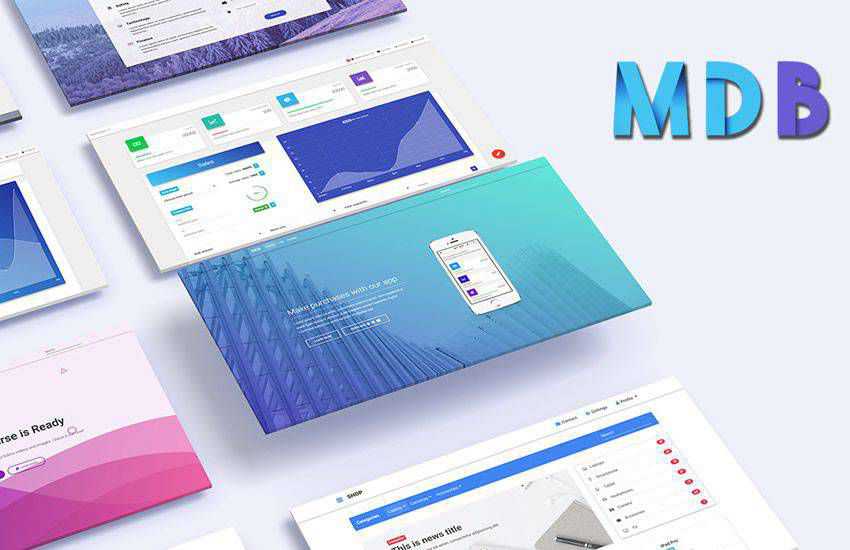 Material Design bootstrap 5 kit de interface do usuário de cinco modelos responsivo gratuito