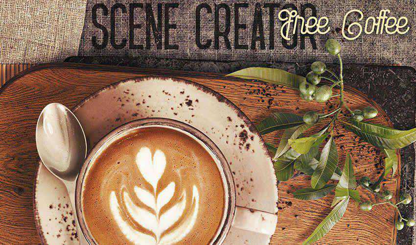 Plantilla de maqueta de creador de escenas de adobe photoshop de café gratis psd