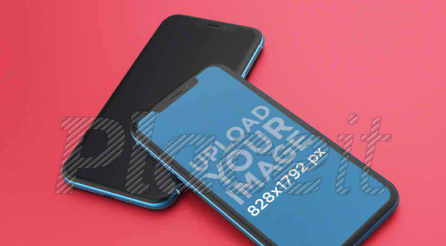 เทมเพลต PSD Mockup สำหรับ iPhone สีน้ำเงิน