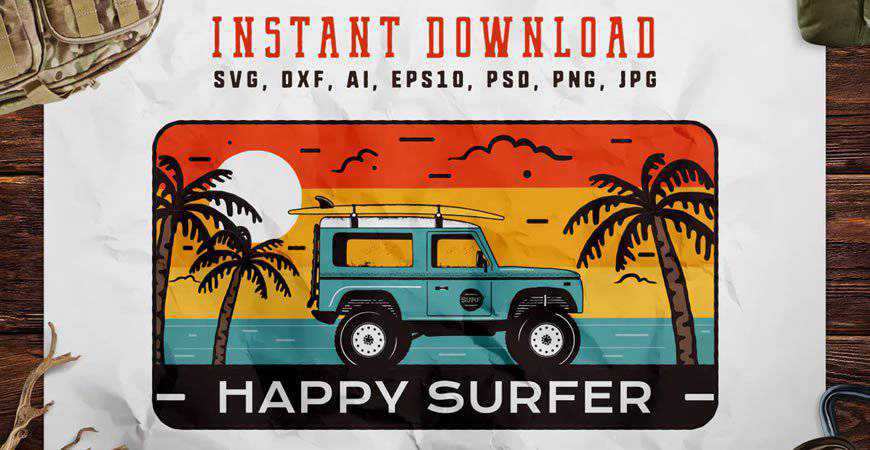 Happy Surfer Travel Logos Insignias viajes vacaciones vacaciones