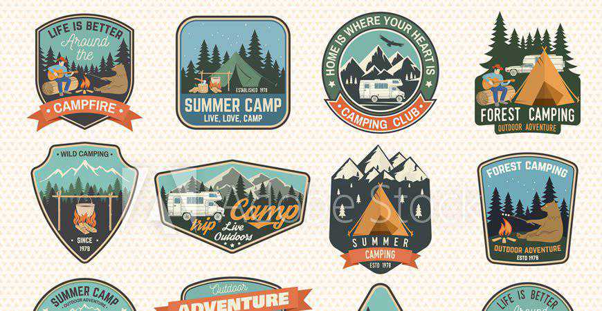 Summer Camp Badge Logo viajes vacaciones vacaciones