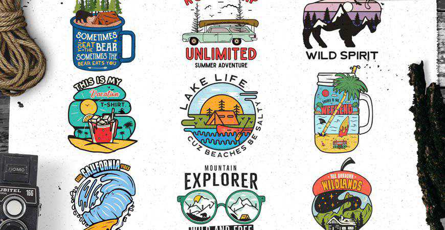 Retro Outdoor Logos Set voyage vacances vacances