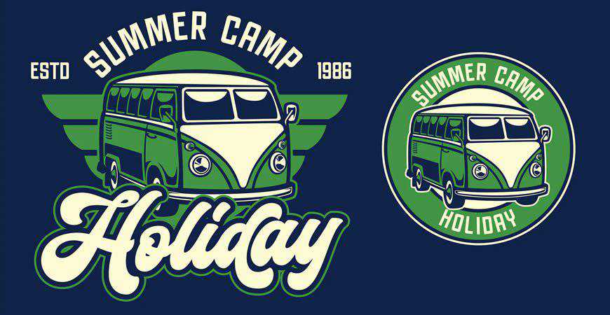 Retro Van Holiday Plantilla de logotipo retro viajes vacaciones vacaciones