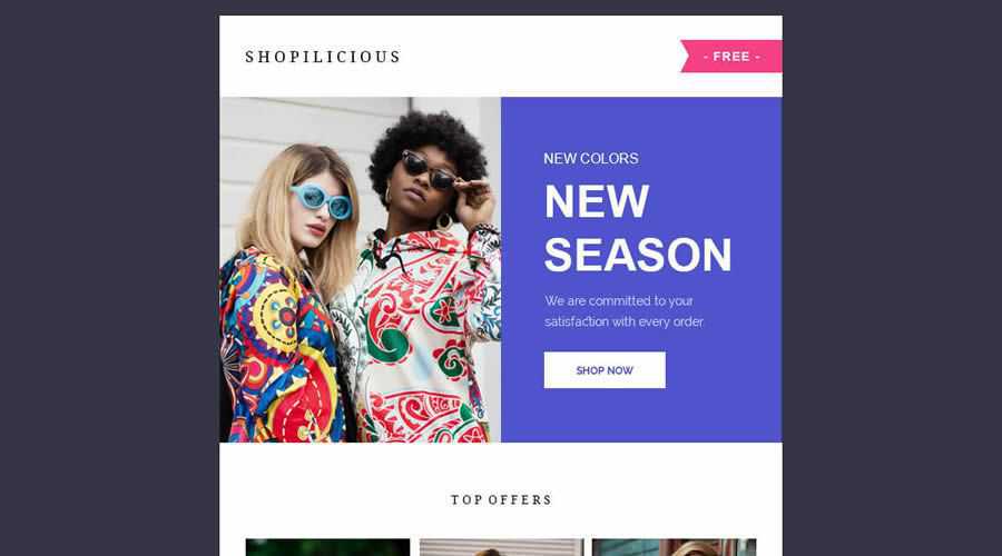 Shopilicious HTML の無料レスポンシブ ニュースレター テンプレート メール