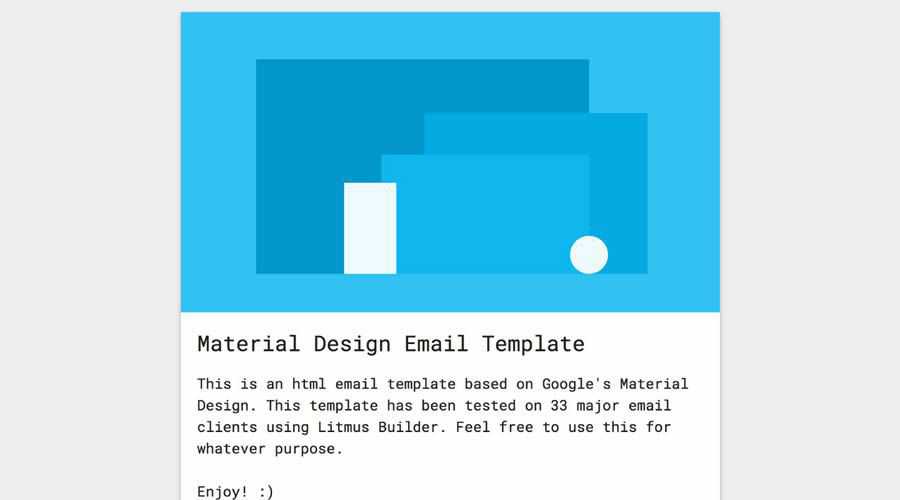 Material Design HTML-freie E-Mail-Vorlage für responsive Newsletter