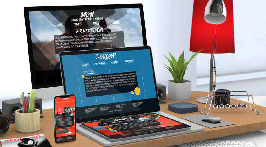 Meja Situs Web Responsif Photoshop PSD Template Mockup