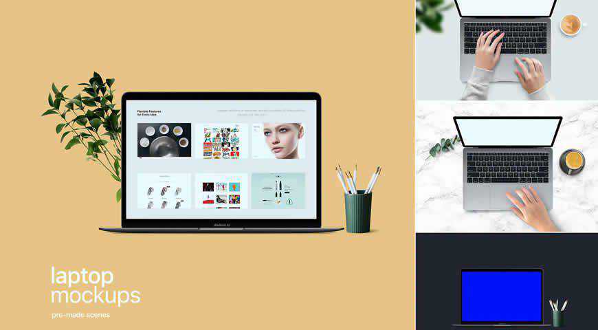 Bersihkan Laptop Photoshop PSD Template Mockup