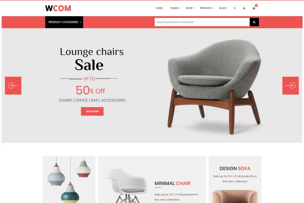 Tema de WordPress para muebles WCom