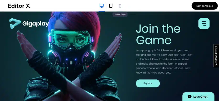 Plantilla web para sitio web de Editor X Gamer