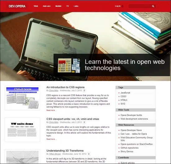 Cursuri de web design online Opera Dev tutoriale