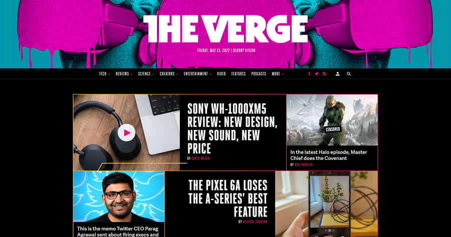 Inspirasi tata letak koran desain web majalah The Verge