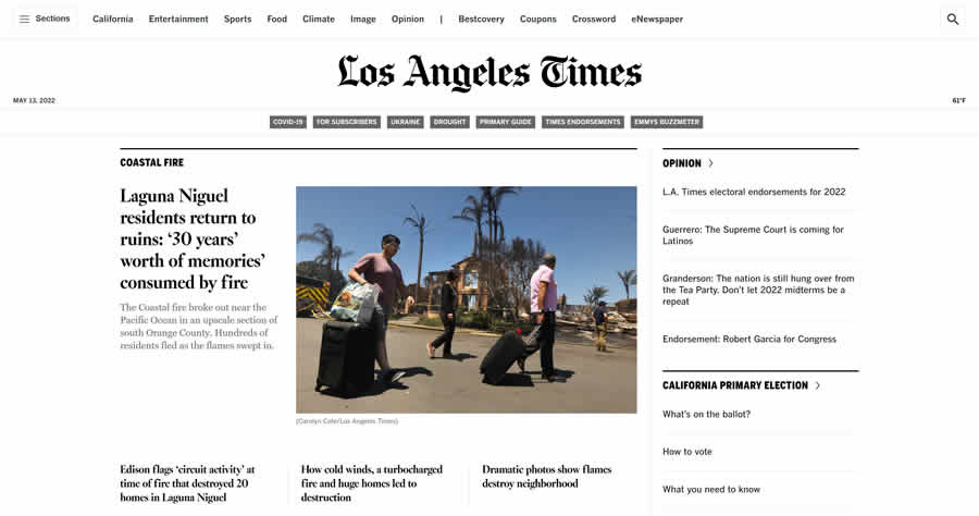 Ispirazione per il giornale del layout di web design della rivista Los Angeles Times