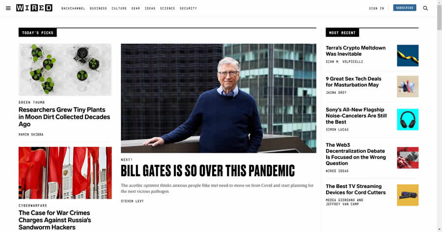 Wired rivista web design layout giornale ispirazione