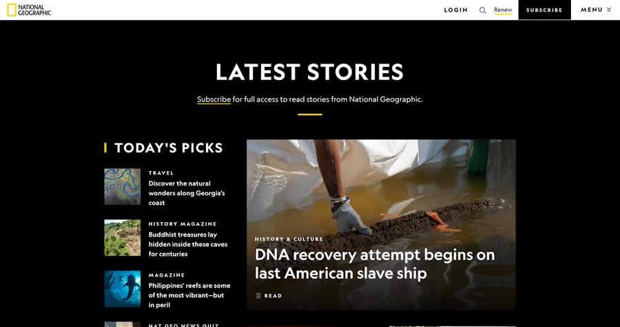 Revista National Geographic web design layout ziar inspirație