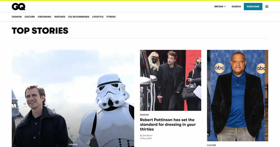 Inspiração de jornal de layout de web design da revista GQ