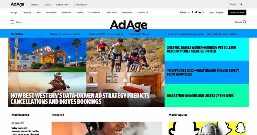 Ad Age dergisi web tasarımı düzeni gazete ilhamı