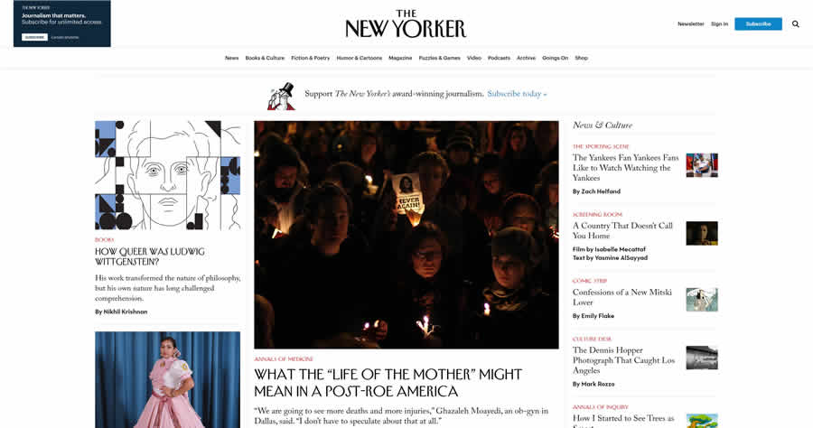 Revista New Yorker web design layout ziar inspirație