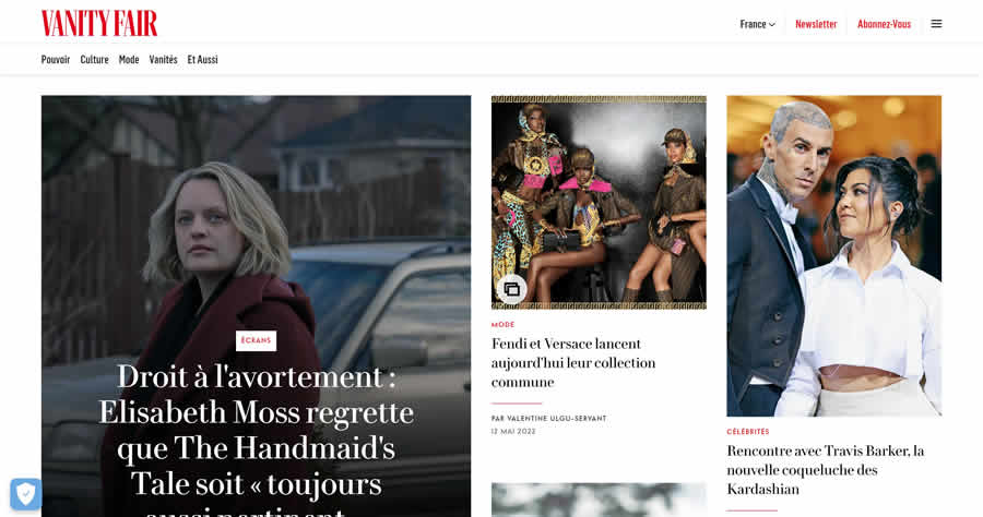 Inspirasi tata letak desain web majalah Vanity Fair