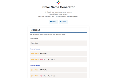 Ferramenta minúscula para Web Designers Gerador de nomes de cores