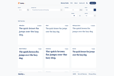 أداة صغيرة صغيرة لمصممي الويب Bunny Fonts