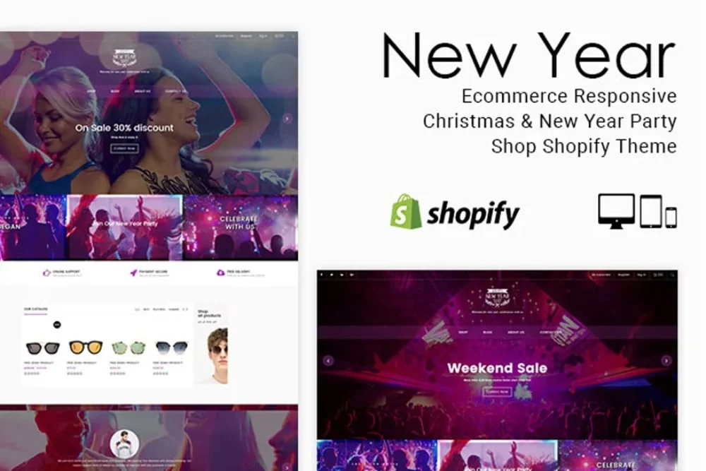 Kreative Neujahrs-Landing-Page-Themen: Neujahrs-Party-Shop-Website-Theme