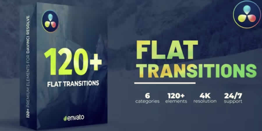 120+ Flat Transitions gratuit davinci resolve template video motion design