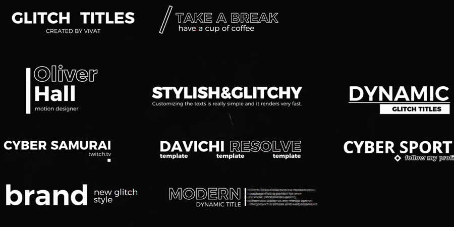 Modern Glitch Titles za darmo davinci rozwiązuje szablon wideo do projektowania ruchu