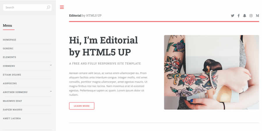 Editoryal Bloglama HTML5 Ücretsiz Duyarlı HTML CSS Web Şablonu