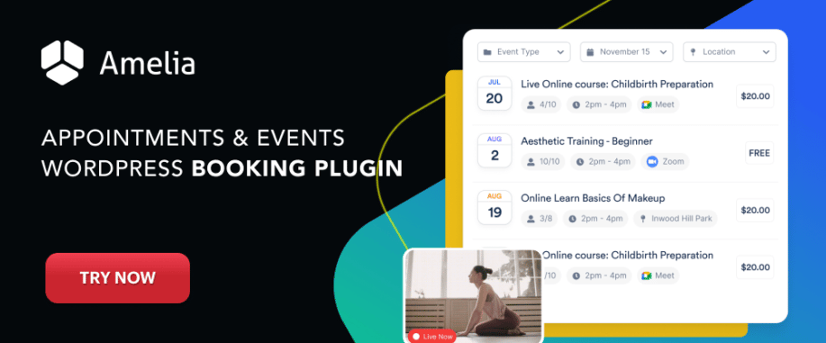 Amelia - ปลั๊กอินการจอง WordPress