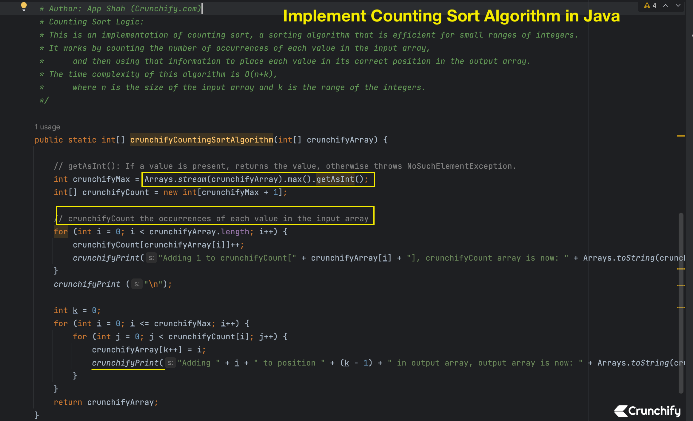 Implémenter l'algorithme de tri de comptage en Java