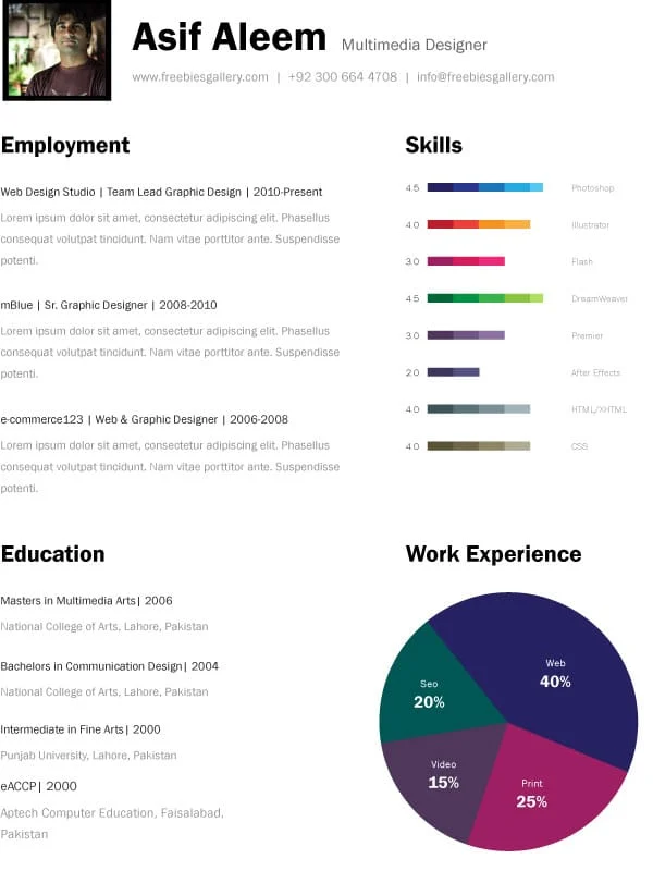 เทมเพลต Resume หนึ่งหน้า